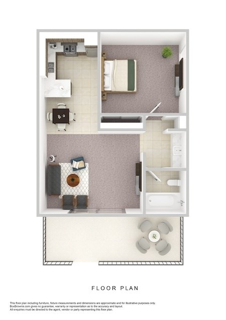 Floor plan for 1 bed, 1 bath, 550 sqft